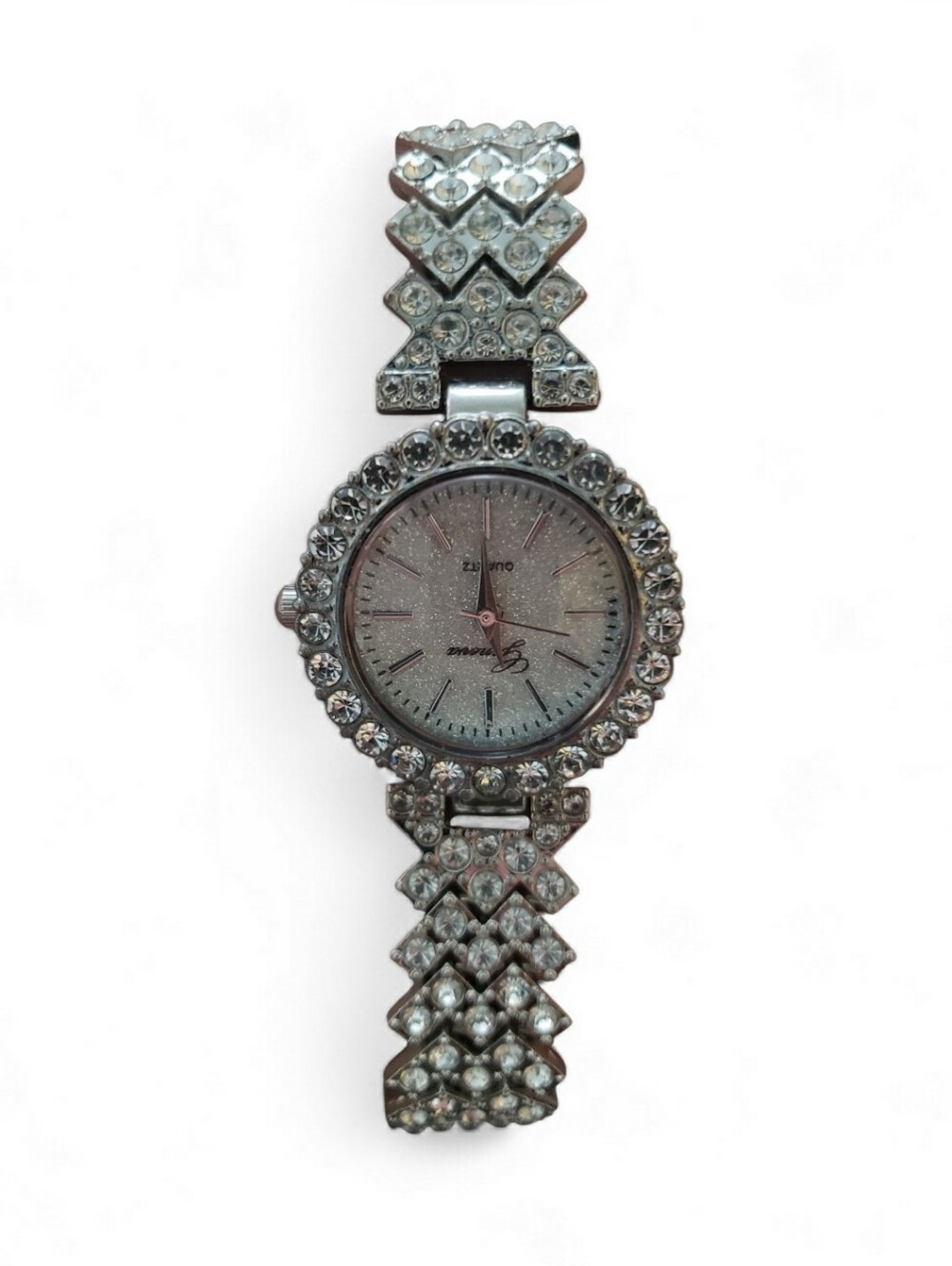 Crystal-Accented Silver Bracelet Watch